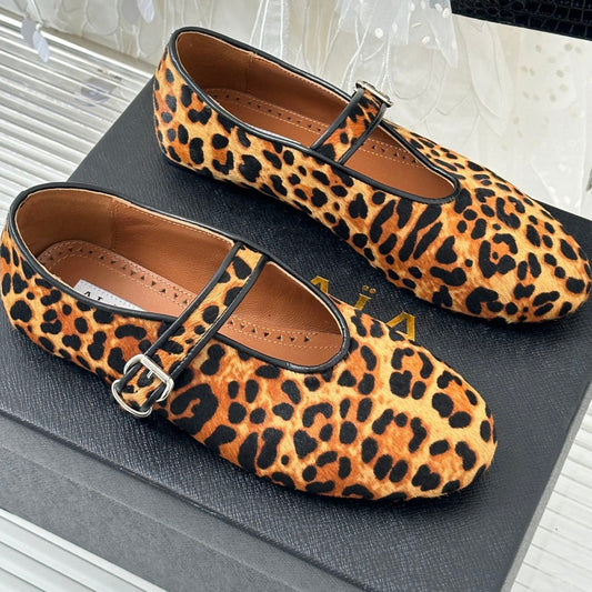 Alaia 25 Bailarina Mary Jane de Piel de Potro con Estampado de Leopardo 293239