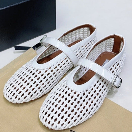 Alaia 25 Bailarinas Mary Janes Blancas de Lana de Oveja 300455