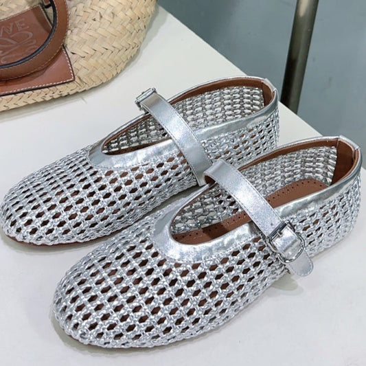 Alaia Bailarinas Mary Jane de Lana Plateada y Piel de Oveja 300457