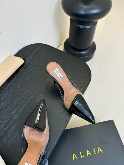 Alaia 25 Coeur Abstrait Mules de piel de cordero negra 297035