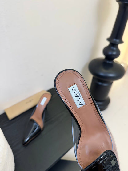 Alaia 25 Coeur Abstrait Mules de piel de cordero negra 297035