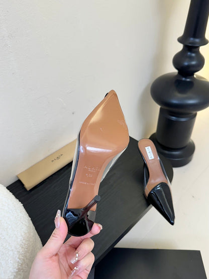 Alaia 25 Coeur Abstrait Mules de piel de cordero negra 297035
