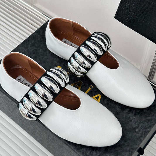 Alaia 25 Bailarinas Mary Jane con Joya de Piel de Ternera Blanca 293246