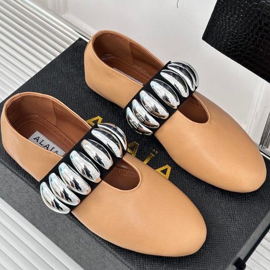 Alaia 25 Bailarinas Mary Jane con Joya de Piel de Ternera Marrón 293247