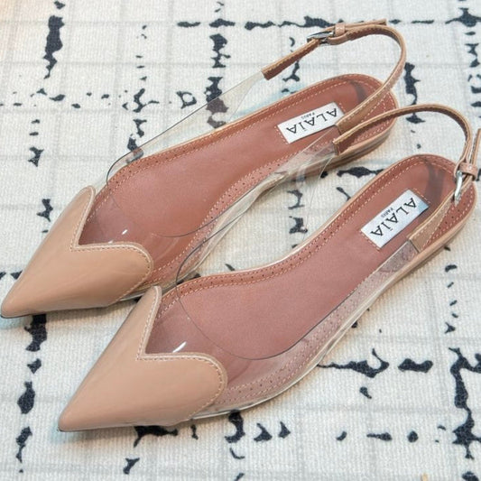 Alaia Slingbacks Planos de Corazón en Piel de Oveja Nude 800936