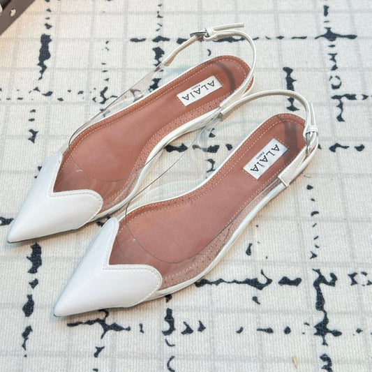 Alaia Slingbacks Planos de Corazón en Piel de Oveja Blanca 800937