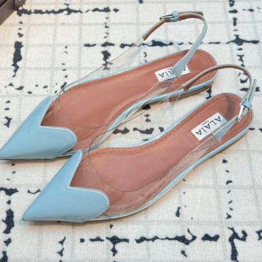 Alaia Slingbacks Planos de Corazón Azul de Piel de Oveja 800938