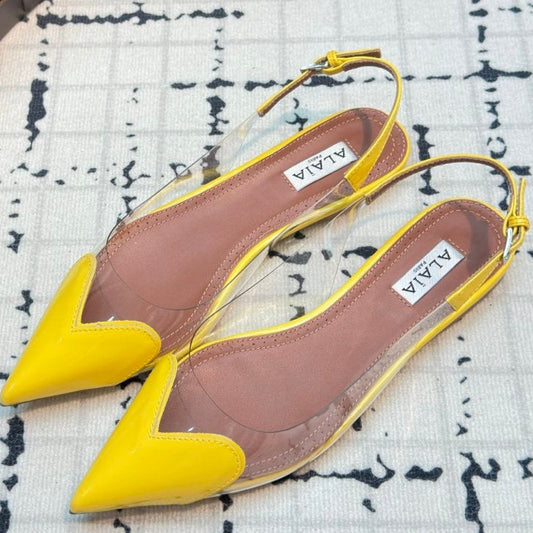 Alaia Slingbacks Planos de Corazón en Piel de Oveja Amarilla 800939