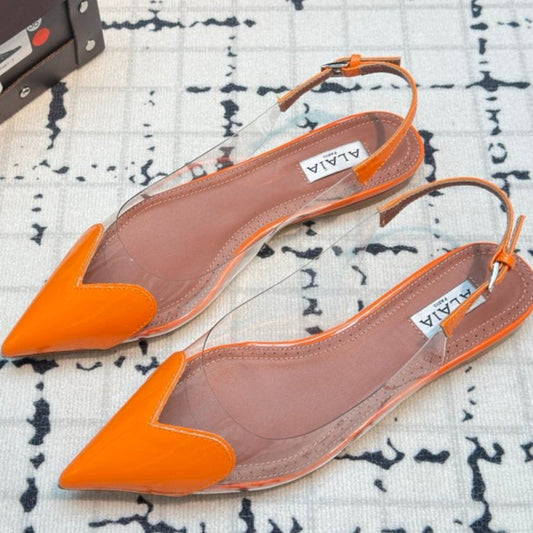 Alaia Slingbacks Planos de Corazón en Piel de Oveja Naranja 800941