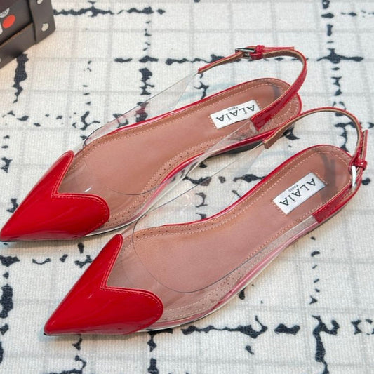 Alaia Slingbacks Planos de Corazón en Piel de Oveja Roja 800942