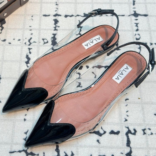 Alaia Slingbacks Planos de Corazón en Piel de Oveja Negra 800943