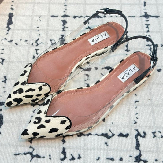 Alaia Slingbacks Planos de Corazón en Piel de Oveja Dálmata 800945