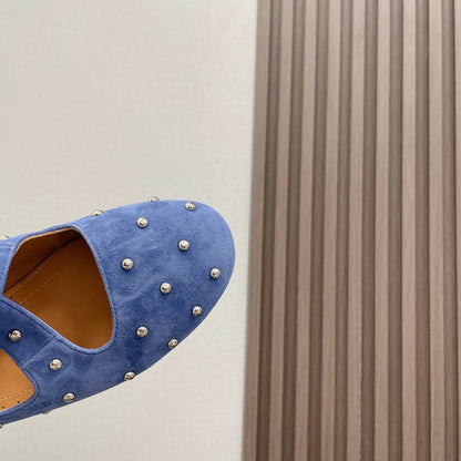 Alaia 2025 Bailarinas Cruzadas con Tachuelas Azul Real de Ante 293211